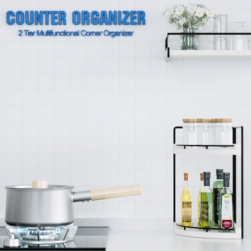 Corner Bathroom Counter Organizer, 2 Tier Wood Vanity Storage, Waterproof Skincare Shelf for Kitchen & Toiletries Decor, Dresser (White-2 Tier) - color: White-2 Tier