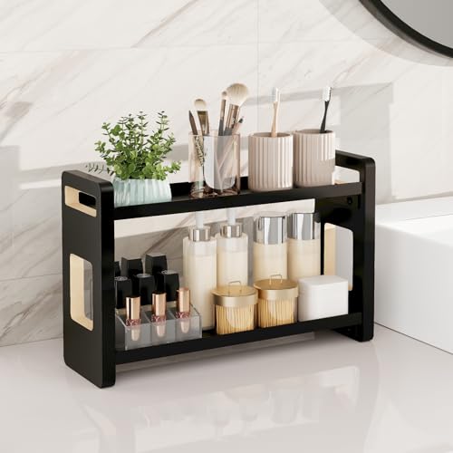 Bathroom Counter Organizer,Bathroom Counter Shelf,Bathroom Organizers,Under Sink Organizer,Cologne Organizer For Men,Cologne Cabinet,Spice Rack Organizer for Cabinet,Gifts(Black 2 Tier) - color: Black 2 Tier