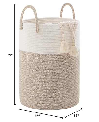 YOUDENOVA Woven Rope Laundry Hamper Basket, 72L Tall Luandry Basket, Baby Nursery Hamper for Blanket Storage in Bedroom-Large-Brown - color: White&Brown, size: Large(72L )