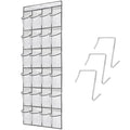 Over the Door Shoe Organizer, 24 Large Breathable Mesh Pockets, Space Saving Hanging Storage Holder, Hangs on Closets for Shoes, Accessories, 3Hooks, GREY (66"x 19")