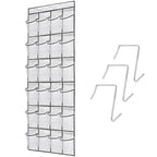 Over the Door Shoe Organizer, 24 Large Breathable Mesh Pockets, Space Saving Hanging Storage Holder, Hangs on Closets for Shoes, Accessories, 3Hooks, GREY (66"x 19")