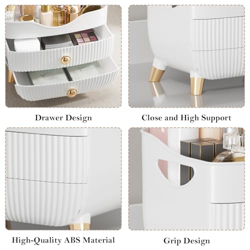 Makeup Organizer Countertop, Large Capacity Skincare Cosmetic Organizer for Vanity with 2 Drawers, Cosmetic Display Cases Makeup Storage Box for Bedroom, Bathroom, Ideal Gifts for Women(White) - color: White