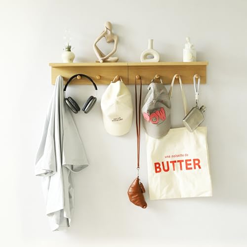 Wall Mount Coat Rack with Shelf, Sturdy Wooden Floating Shelf withHooks Save Your Indoor Space, Wall Organizer siutable for Entryway, Mudroom,Kitchen, Bathroom, etc(Oak Finish) - color: Oak finish