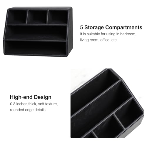 PU Leather Desk Organizer, Luxury Remote Control Holder for Home, Office Desk Accessories Table Caddy Bedside Nightstand Organizer (Black) - color: Black