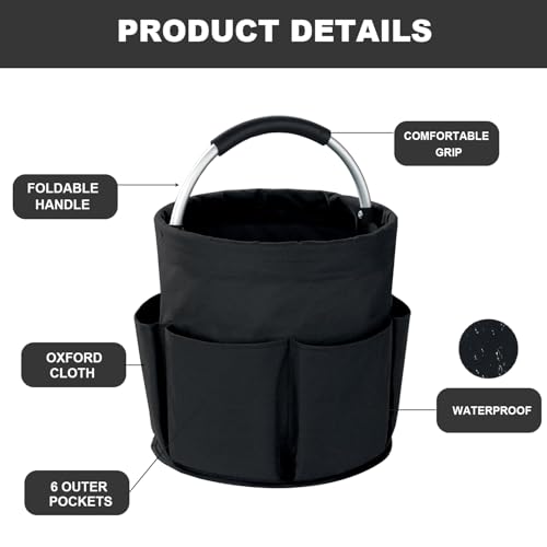 Cleaning Caddy with Handle, 17L Foldable Cleaning Supplies Organizer, Portable Storage Basket, Cleaning Supply Caddy, Multifunctional Cleaning Bucket Bag for Garden, Home, Kitchen (Black) - color: Black