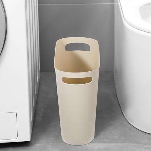 rejomiik Small Trash Can, 3.5 Gallon Slim Garbage Can Plastic Waste Basket with Handles Container Bin for Narrow Spaces Bathroom, Bedroom, Kitchen, Office at Home, 2 Pack Cream - color: Cream, size: 2 pack