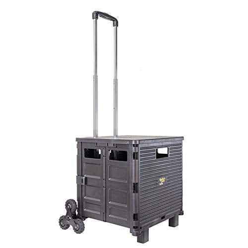 dbest products Quik Cart Elite Stair Climber Wheeled Rolling Crate Teacher Utility With seat Heavy Duty Collapsible Basket With Handle, Black - color: Black, style: Elite Stair Climber