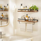 AMADA HOMEFURNISHING Bathroom Shelves with Towel Bar, Floating Shelves, Wall Shelves for Bathroom/Living Room/Kitchen/Bedroom, Rustic Brown, Set of 2 - AMFS01BN - color: Rustic Brown