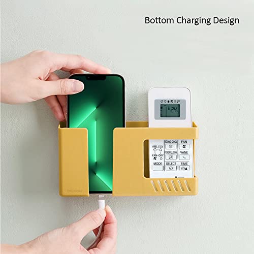 D3 Wall Mount Phone Holder, Punch-Free Wall-Mounted Mobile Phones Charging to Stand, Sticky Remote Control Storage Box Bedside Lazy Mobile Phone Rack, Multipurpose Storage Box (Yellow) - color: Yellow