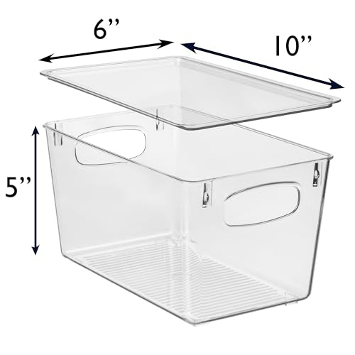 ClearSpace Plastic Pantry Organization and Storage Bins with Lids – Perfect Kitchen Organization or Kitchen Storage – Fridge Organizer, Refrigerator Organizer Bins, Cabinet Organizers - size: 10"L x 6"W x 5"H