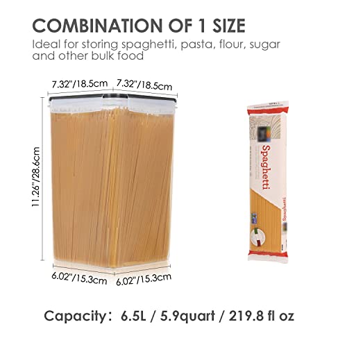 Vtopmart Extra Large Tall Airtight Food Storage Containers, 4 Pieces 5.9qt/6.5L Plastic PBA Free Kitchen Pantry Canister for Spaghetti, Flour and Baking Supplies, with 24 Labels, Black - color: Black, size: 6.5L