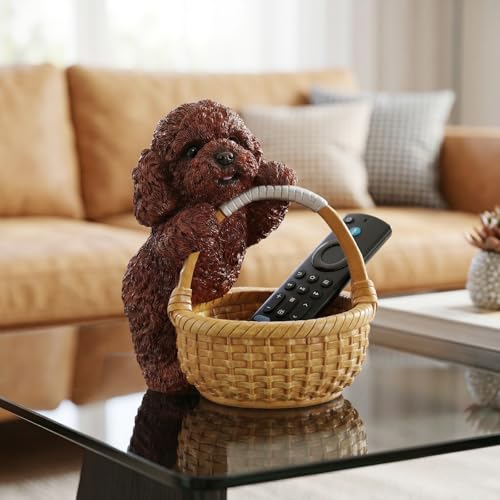 Vanity Jewelry Dish & Catchall Valet Tray for Bedroom Nightstand Featuring Red Poodle - Dog Statue Ring Holder & Candy Bowl - Aesthetic Animal Figurine Dresser Decor - color: Poodle Holding Basket - Red, size: Poodle