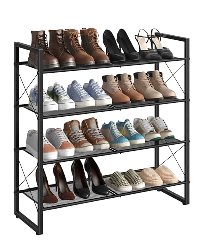 CHOEZON Shoe Rack, 4-Tier Shoe Rack for Closet, Metal Shoe Storage Organizer, Shoe Rack for Entryway, Shoe Shelf with Adjustable Feets, for Entryway, Hallway, Living Room, Bedroom, Black TXJ14BB - size: 30"L x 10.4"W x 30.3"H