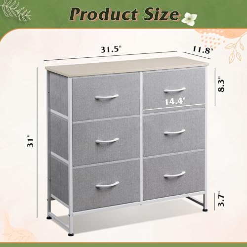 WLIVE Fabric Dresser for Bedroom, 6 Drawer Double Dresser, Closet Dresser with Fabric Bins, Chest of Drawers for Closet, Living Room, Hallway, Light Grey - color: Light Grey