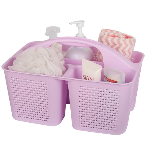 UUJOLY Plastic Portable Shower Caddy Basket Bucket, Cleaning Shower Basket with Handle Compartments Storage Basket Organizer for Bathroom Kitchen College Dorm Sink, Light Purple - color: Light Purple