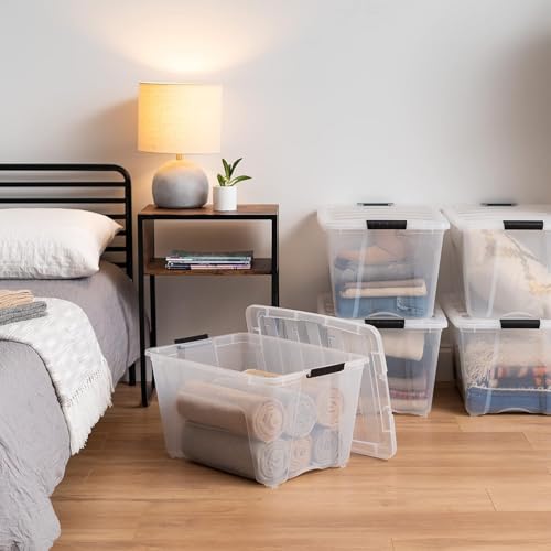 IRIS USA 54 Qt Stackable Plastic Storage Bins with Lids, 6 Pack - BPA-Free, Made in USA - See-Through Organizing Solution, Latches, Durable Nestable Containers, Secure Pull Handle - Clear - color: Clear, size: 54 Qt, style: 6 Pack