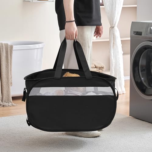 Collapsible Laundry Baskets, Foldable Tear Proof Pop Up Hamper with Reinforced Carry Handles, Durable Laundry Hamper for Home, Laundry, Bathroom, Dorm or Travel (Black, 2 Pack) - color: Black(Cationic), size: 2 Pack