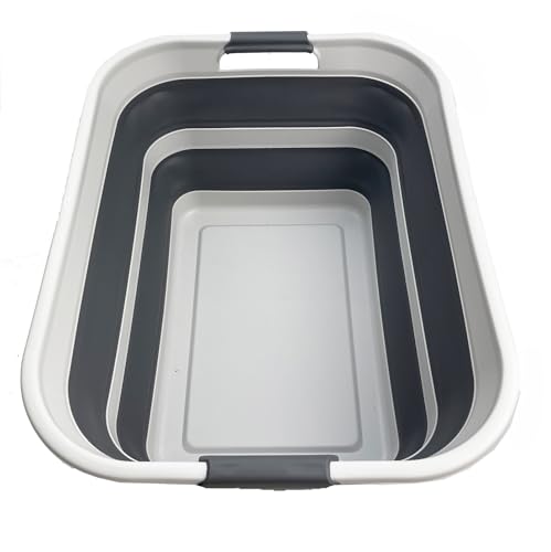 SMMART Collapsible Plastic Laundry Basket with Handle/Foldable Pop Up Storage Hamper/Portable Laundry Organizer-Space Saving Washing Tub/Household Storage Supplies (Grey/Steel Grey, 42L) - color: Grey/Steel Grey, size: 42L