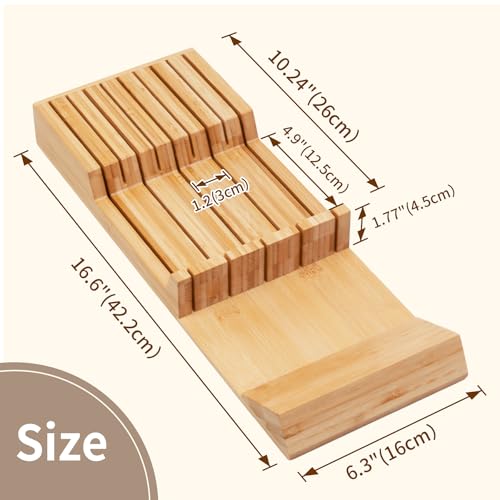 Utoplike Knife Drawer Organizer Bamboo Knives Block for Kitchen, Large Handle Steak Holder, Fit for 9 Knives (Not Included) - size: 9 Holder