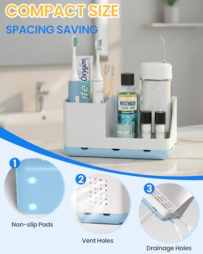 Toothbrush Holders for Bathroom Counter - Detachable Bathroom Organizer and Storage Electric Toothbrush and Toothpaste Holder, Bathroom Decor Accessories for Countertop, Shower, Sink - color: Whiteblue