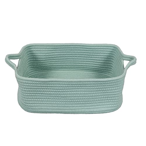 XUANGUO Woven Cotton Rope Storage Basket with Handles for Organizing Shelves Closet Small Cat Dog Pet Toy Baskets Box Bin Decorative Rectangle Baby Nursery Basket Gift Basket Empty (Light Green) - color: light green
