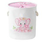 INough Laundry Baskets Kids Laundry Hamper, Pink Baby Hamper Elephant Basket Large Collapsible Kids Hamper with Handles Waterproof Round Linen Storage Basket for Toddler/Girls (Pink Elephant) - color: Pink Elephant