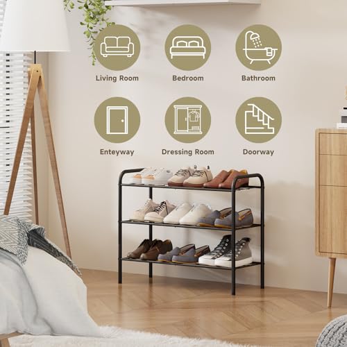 Shoe Rack,Long Shoe Organizer for Closet,Wide Shoe Storage for Entryway, 3 Tier Sturdy Metal Free Standing Shoe Shelf - size: 3-tier-short