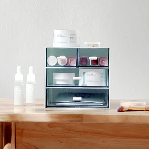 Marknor Makeup Organizer, Desk Organizer with 4 Drawers, Sundries Storage，Vanity Cosmetic Storage Box, Bathroom Counter or Dresser, Blue (QBH-4CT-2) - color: Blue