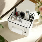 PU Leather Tissue Box Cover Square - Multifunctional Tissue Box Holder with Storage, Tissue and Remote Control Holder Organizer with Compartments for Bedroom Nightstand, Desk, Living Room (White) - color: White