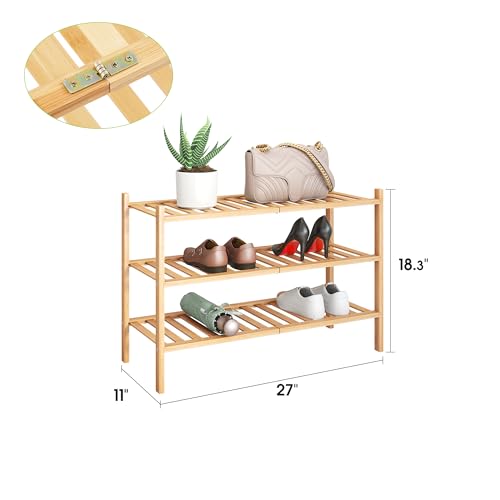 BMOSU 3-Tier Bamboo Shoe Rack Premium Stackable Shoe Shelf Storage Organizer for Hallway Closet Living Room Entryway Organizer (Natural Bamboo) - color: Natural Bamboo, size: 3-Tier（27*11*18.3inches）