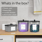 COAZEX 3 Pack Laundry Powder Container & Dryer Sheet Holder, Plastic Laundry Room Organization and Storage Jars with Lids, Labels & Scoops for Powder, Detergent, Scent Booster (Black) - color: C-Black(Black Lid)