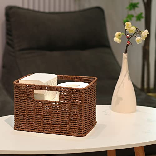 HOONEX Large Woven Baskets for Storage, Paper Rope Baskets with Sturdy Metal Wire Frame, Baskets for Shelves, Set of 3, Dark Brown - color: Dark Brown, size: 17"D x 12.2"W x 7.5"H