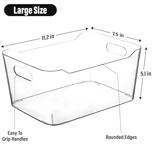 Clear Plastic Storage Bins for Kitchen Organization or Pantry Organizers and Storage, Freezer Fridge Organizer Storage Containers Bin for Organizing Refrigerator Medicine Closet Cabinet Organizers - size: Large
