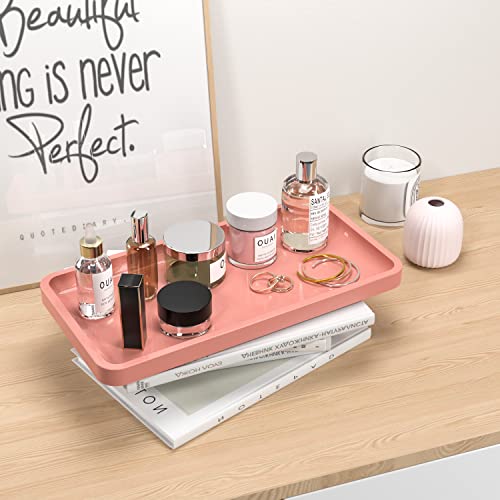 Bathroom Vanity Tray for Countertop - Bamboo Organizer Tray for Dresser Tops, Toilet, Perfume Small Decorative Tray Wood Tray for Home Decoration 11.81” L x 6.1” W x 0.79” H (Pink) - color: Pink, size: 11.8" x 6.1" x 0.8"
