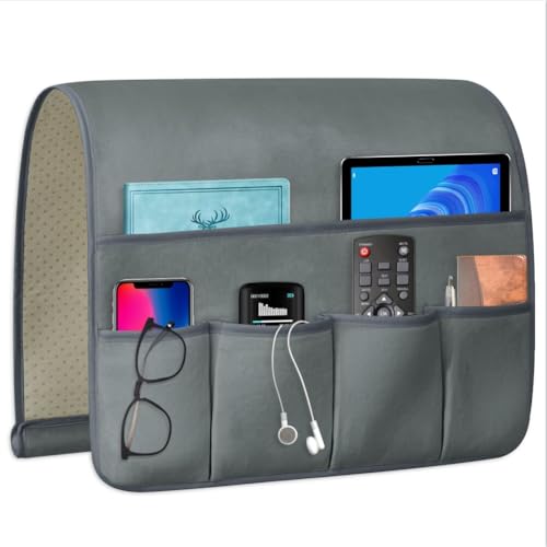 TV Remote Control Holder Couch Caddy, Non-slip Bedside Caddy Organizer with 5 Pockets for Key Glasses Phone Magazine Holders (Gray, 35''x18'') - color: Gray, size: 35''x18''