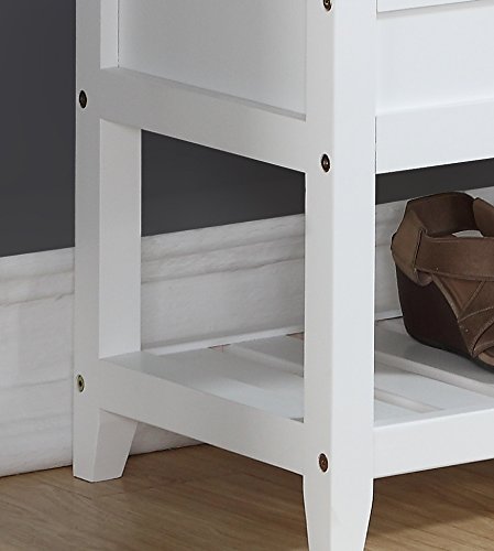 Roundhill Furniture Rouen Clean White Seating Bench with Shoe Storage, - color: White Faux Leather