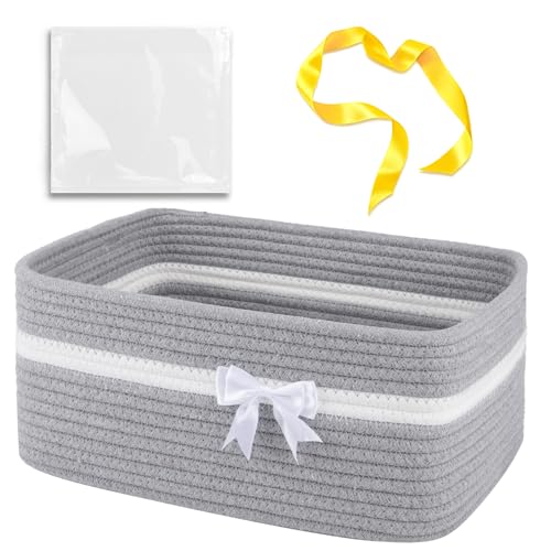 OIAHOMY Large Woven Storage Basket with Handles for Nursery Living Room Shelves, Bow Basket for Gifts Empty with Gift Bags and Ribbons for Baby Showers Pet Toy Bin - Grey - color: Grey