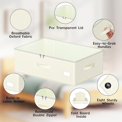 EE-RoomWorld Under Bed Storage with Wheels, No Assemble Required 10 inches height Under Bed Storage bins,Large capacity Rolling Underbed Shoe Storage containers，dorm underbed storage drawers - color: Beige, size: 10 inch height