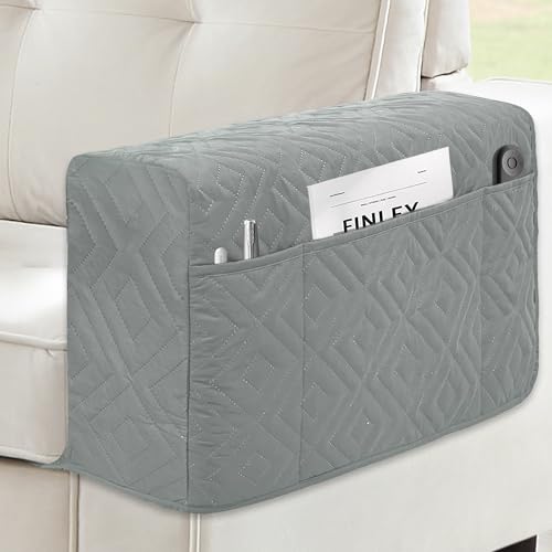 MEHIDFY Sofa Arm Cover, Waterproof Couch Armrest Protector, Anti-Slip Sofa Cover, Remote Holder for Armchair, Recliner Caddy with 3 Pockets for TV Remote, Phone, Pad, Pen, Book(Grey 2pcs) - color: Grey