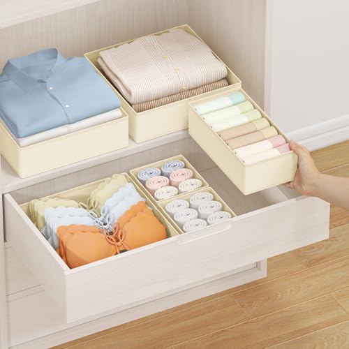 DIMJ Drawer Organizer Clothes Storage - 24 Pack Baby Dresser Organizer for Nursery, Small Fabric Closet Drawer Organizer Bins for Underwears Socks, Foldable Storage Dividers Organization for Bedroom - color: Beige, size: 24 Pack
