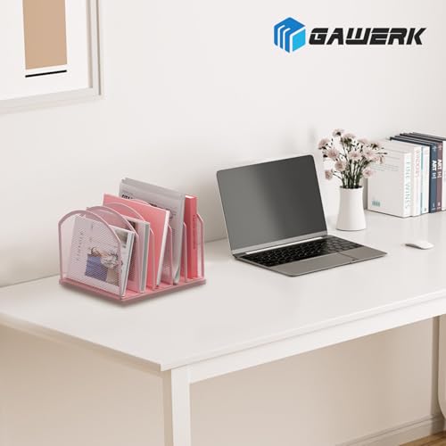Gawerk 5-Section Vertical Desktop Organizer, 5-Section Mesh File Folder Stand Sorter for Office Home Classroom Organization (1, Pink) - color: Pink
