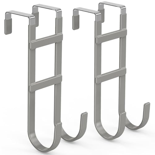FYY Over The Door Hooks - 2 Pack Heavy Duty Dual-Hook Organizer Hanger for Hanging Towels, Clothes, Hats & Bags Use in Bathroom, Bedroom, Kitchen - Fits Interior Doors Up to 1.6" Grey - color: Gray, size: 7.8" Long, Fit Interior Doors Up to 1.6", style: 2