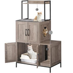 HOOBRO Cat Litter Box Enclosure Furniture, 2 in 1 Hidden Litter Box Furniture with Shelf, Double Litter Box Cabinet with 2 Dangling Plush Balls and 1 Toy Ball, Greige and Black BG78MW01 - color: Greige