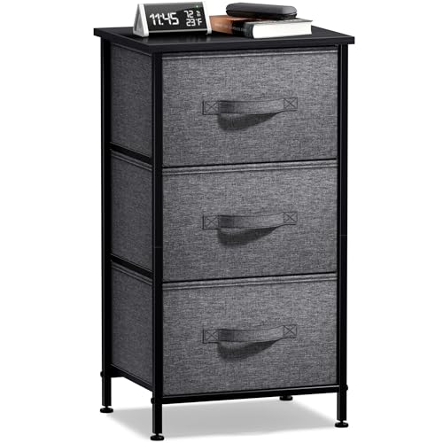 Sorbus Nightstand with 3 Drawers - Bedside Furniture & Night Stand End Table Dresser with Steel Frame, Wood Top, Easy Pull Fabric Bins for Home, Bedroom Accessories, Office & Dorm - color: Black, style: 3 Drawer