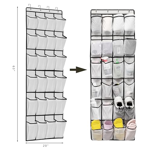 ZHXNBXX Over The Door Shoe Organizers with 24 Mesh Pockets Shoe Organizer Storage Hanging SimpleHouseware Shoe Holder for Rack (White) - color: White