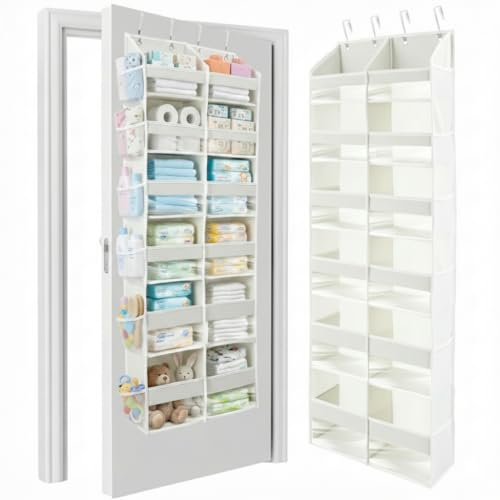 HOMELUX THEORY UPGRADED 6 Tiers Over The Door Organizer Hanging - 100D EXTRA THICK & 50lbs HUGE CAPACITY, 12 Side Mesh Pockets Over The Door Shoe Organizer, Hanging Closet Organizer (Ivory, XL) - color: 1. Ivory, size: XL 1 set
