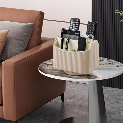 PU Leather Remote Control Holder, 360 Degree Rotating Desk Organizer Storage Table Remote Caddy, Spinning Bedside Organizer Nightstand Organizer for Desktop Office Home (Beige) - color: Beige