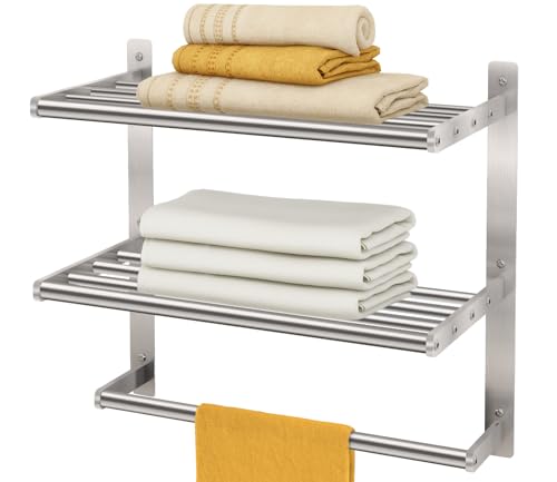 BETHOM Towel Shelf for Bathroom Wall Mounted, 3-Tier Hotel Style Towel Rack with Towel Bars, Brushed Nickel Towel Racks for Bathroom Lavatory, 16 Inch - color: Brushed-nickel, size: 16IN (1 Bar)