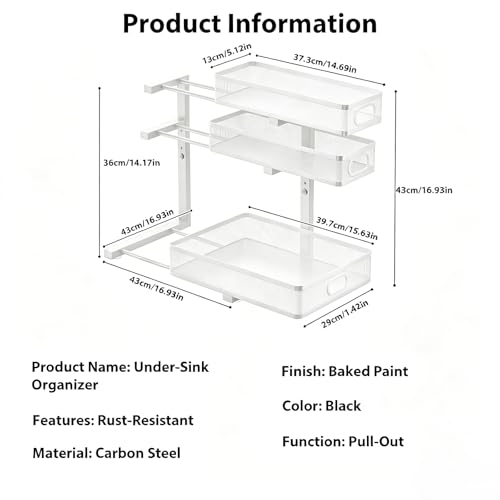 2 Pack Under Sink Organizer, 3-Tier Pull Out Kitchen Cabinet Organizer, Height Adjustable Metal Slide Out Bathroom Storage Makeup Drawer Rack for Bedroom Office Laundry Pantry Home Organization, White - color: 3-Tier- White, size: 2-Pack
