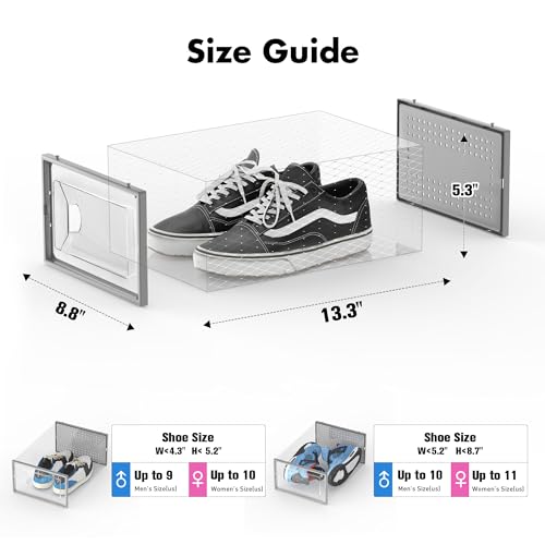 Foluck Shoe Storage Box, 15 Pack Clear Plastic Stackable Shoe Organizer for Closet, Interlocking Design Shoe Container Bins for Sneakers, Foldable Shoe Rack with Lids, Gray - color: Gray